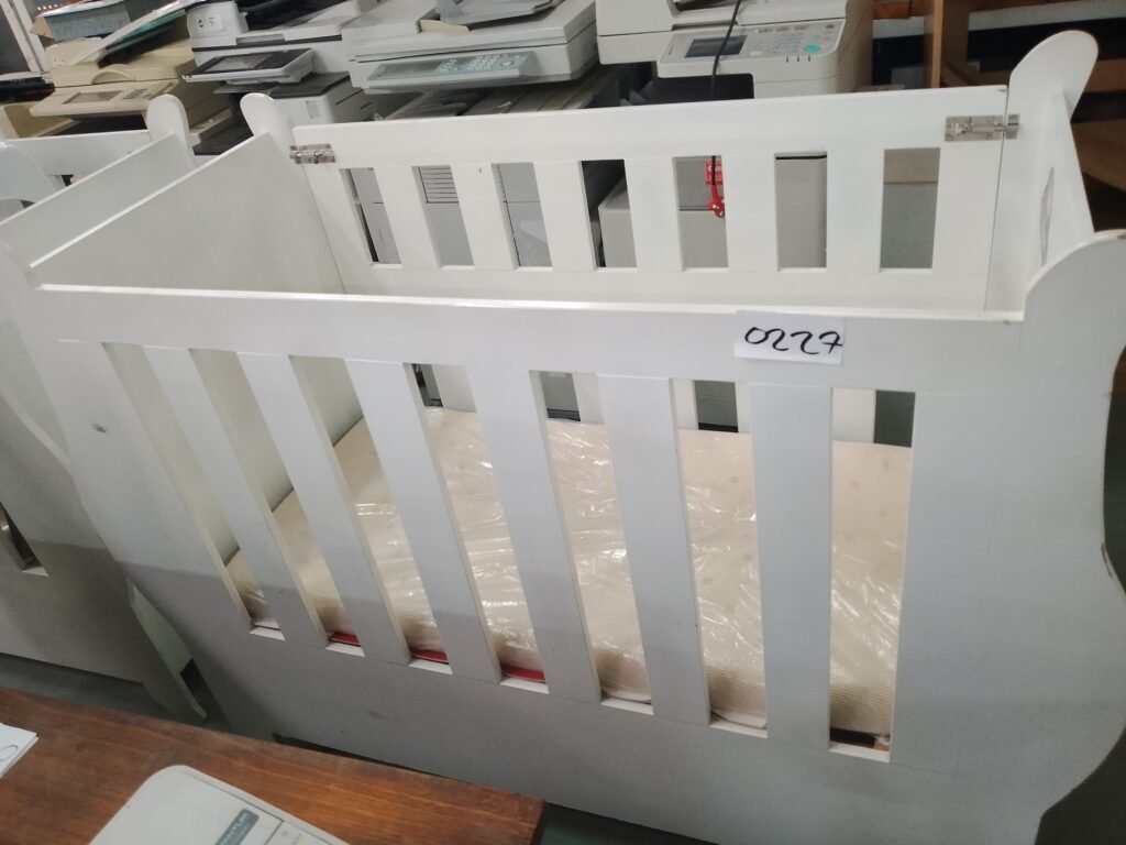 ITEM ITEM WHITE WOODEN BABY COTS