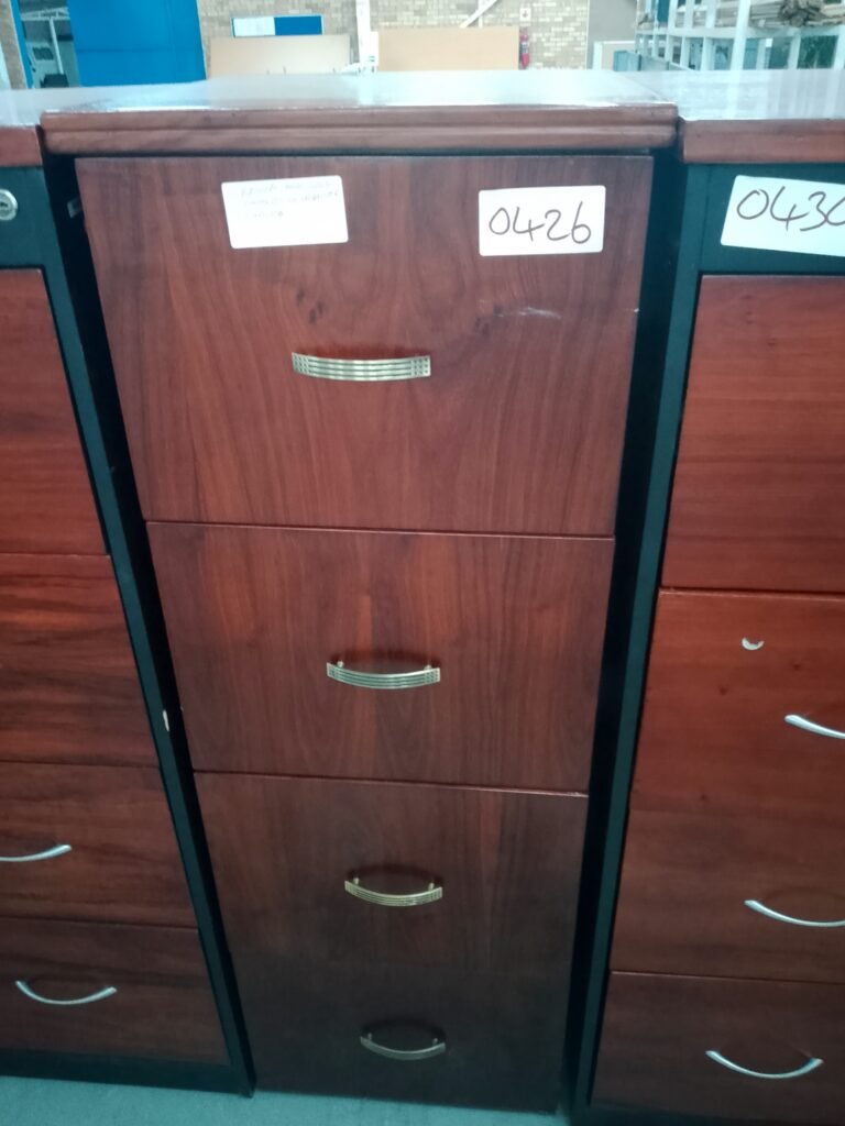 ITEM BROWN WITH GOLD HANDLES 4 DRAWER CABINET