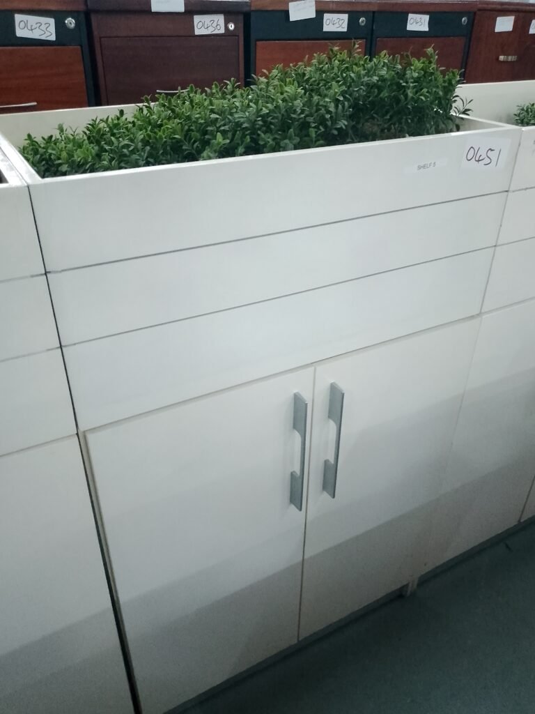 ITEM WHITE SHELF WITH PLANT
