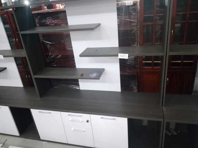 ITEM BROWN AND WHITE CUPBOARD WITH BOOKSHELF
