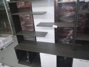 ITEM BROWN AND WHITE CUPBOARD WITH BOOKSHELF