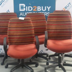 BURNT ORANGE AND STRIPED SWIVEL CHAIR